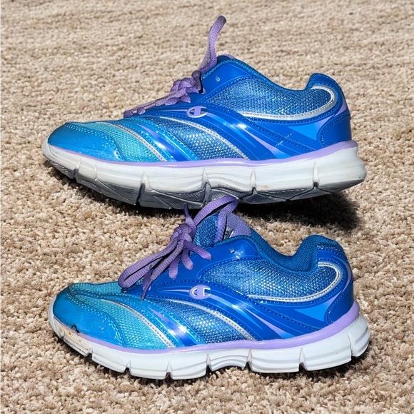 CHAMPION Blue Shine Girls Sneakers Size 2.5 with Purple Laces - Picture 6 of 12